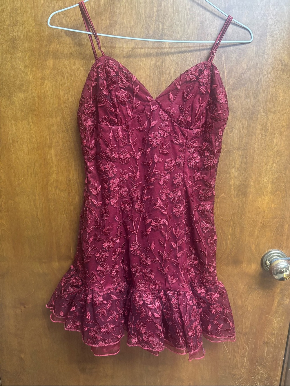 Lulu's Burgundy Floral Embroidered Mini Slip Dress